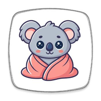 Kawaii-Koala in rosa Laken gewickelt - Viereckiger Kühlschrankmagnet - Weiß - Vorne