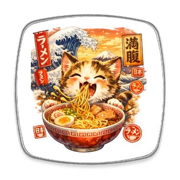 Ramen Kawaii Katzen TShirt I Japanisches Essen - Viereckiger Kühlschrankmagnet - Weiß - Vorne