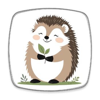 Süßer Igel mit Blatt - Viereckiger Kühlschrankmagnet - Weiß - Vorne