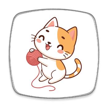Happy Kitten und Garn - Viereckiger Kühlschrankmagnet - Weiß - Vorne