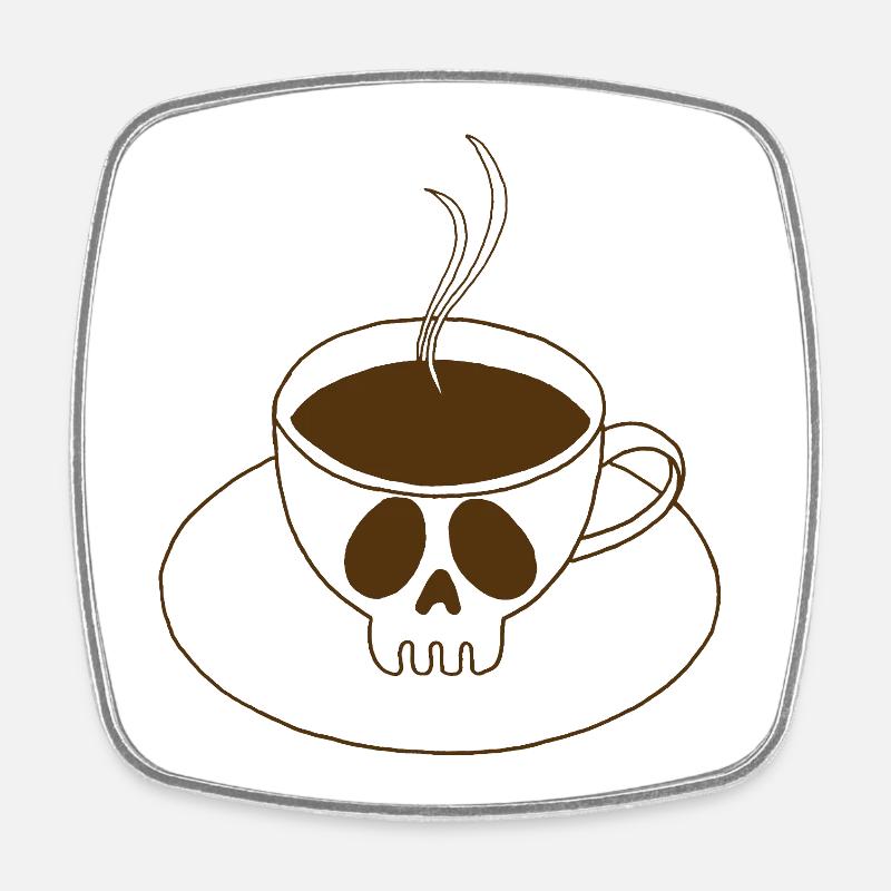 Crâne et tasse de café - Magnet carré - blanc