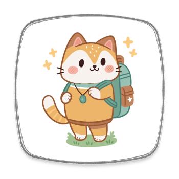 Süßer Abenteurer-Katzen-Rucksack - Viereckiger Kühlschrankmagnet - Weiß - Vorne