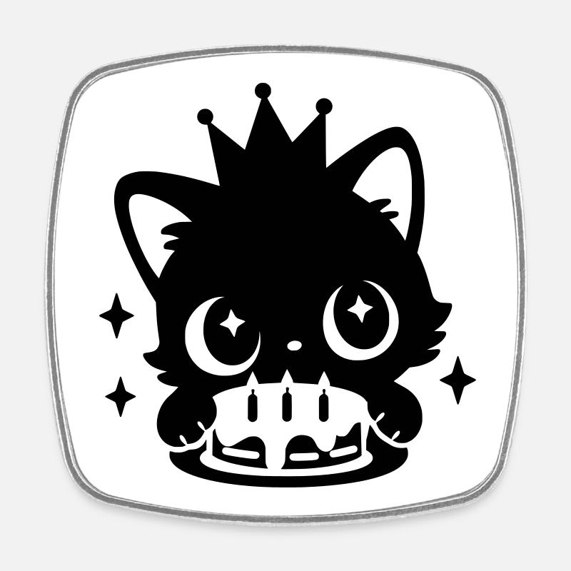 Birthday Cat with Crown | Cute Party Motif - Square fridge magnet - white