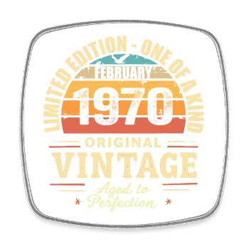 Cadeau d’anniversaire de février 1970 Février 1970 - Magnet carré - blanc - Devant