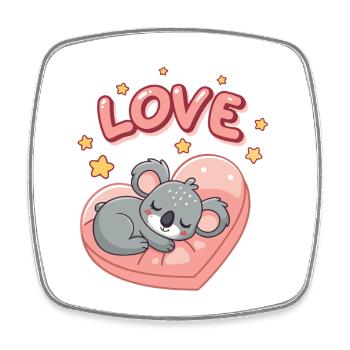 Koala schläft auf Pastellherz - Viereckiger Kühlschrankmagnet - Weiß - Vorne