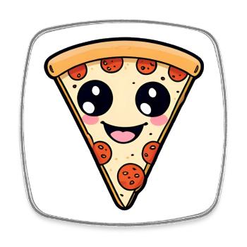 Kawaii Pizza Scheibe - Viereckiger Kühlschrankmagnet - Weiß - Vorne