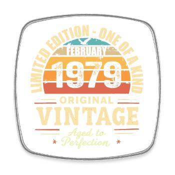 Cadeau d’anniversaire de février 1979 Février 1979 - Magnet carré - blanc - Devant