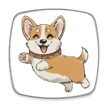 Glücklicher Corgi in Bewegung - Viereckiger Kühlschrankmagnet - Weiß - Vorne