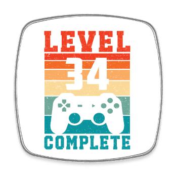 34th Birthday Level 34 Complete 34 Years Gamer - Square fridge magnet - white - Front
