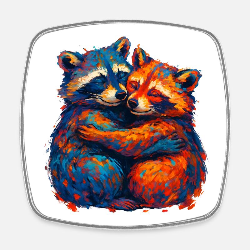 Colorful raccoon hug - Square fridge magnet - white