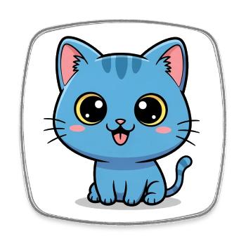 Cute Blue Cat - Kawaii Kitten Cartoon Design - Square fridge magnet - white - Front