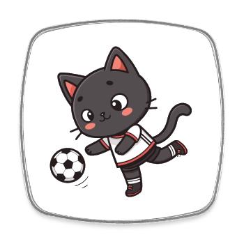 Chaton Footballer Noir en Maillot - Magnet carré - blanc - Devant
