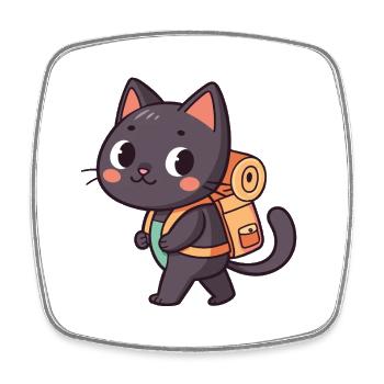 Entdeckerkatze mit orangefarbenem Rucksack - Viereckiger Kühlschrankmagnet - Weiß - Vorne