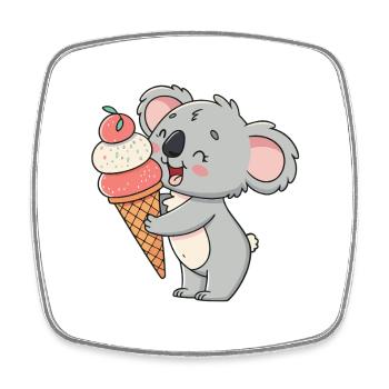 Koala gourmand et cornet de glace - Square fridge magnet - white - Front