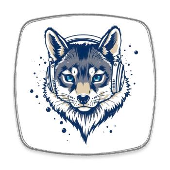 cooler Fuchs mit Kopfhörern - Viereckiger Kühlschrankmagnet - Weiß - Vorne