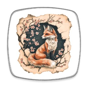 Fuchs mit Kirschblüten - Viereckiger Kühlschrankmagnet - Weiß - Vorne