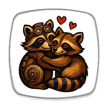 Robber's Hearts: Raccoon duo in gear look - Square fridge magnet - white - Front