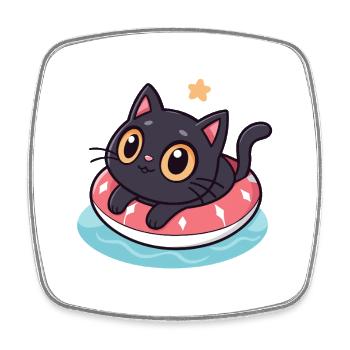 Chat kawaii sur boué rose - Magnet carré - blanc - Devant