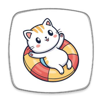 Cute cat on lifebuoy - Square fridge magnet - white - Front