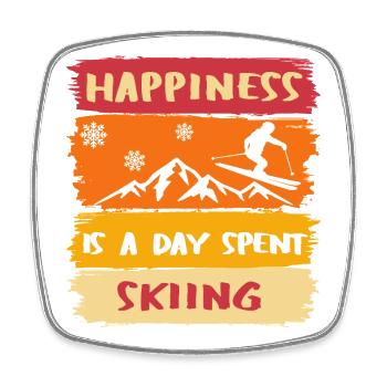 Le bonheur, c’est une journée passée Skier - Skier heureux - Magnet carré - blanc - Devant