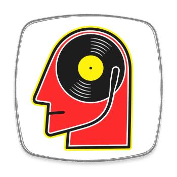 Vinyl Album Head Cartoon Portrait - Square fridge magnet - white - Front