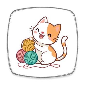 Chaton et Pelotes Colorées - Magnet carré - blanc - Devant