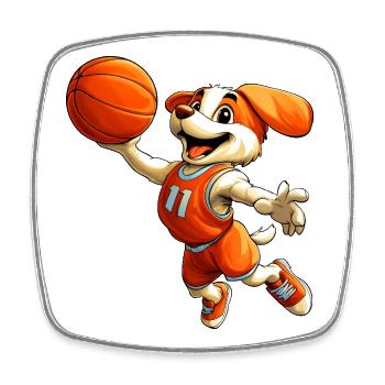 Basket-ball canin - Magnet carré - blanc - Devant