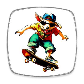 Chien à skateboard berger australien - Magnet carré - blanc - Devant