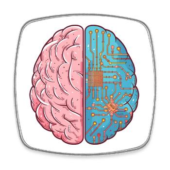 Human Intelligence meets AI – Brain Tech Design - Square fridge magnet - white - Front