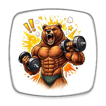 Strong Bodybuilder Bear Illustration - Square fridge magnet - white - Front