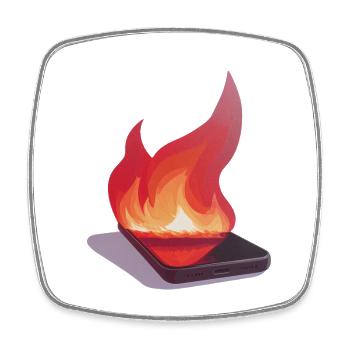 Smartphone in flames / illustration - Square fridge magnet - white - Front