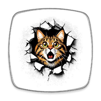 Cat Head Wall Hole Cracks Breakthrough - Square fridge magnet - white - Front