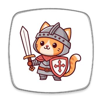 Knight Cat - Sword & Shield - Square fridge magnet - white - Front
