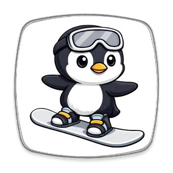 Cute Penguin Snowboard Winter Sports Cartoon - Square fridge magnet - white - Front