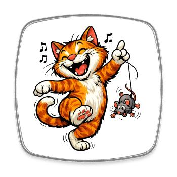 Katze Happy Dancing Cat – Cute Cartoon Cat T-Shirt - Viereckiger Kühlschrankmagnet - Weiß - Vorne