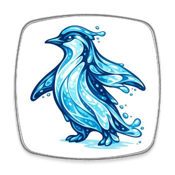 Pingouin d’eau – Pingouin de l’Animal des Vagues - Magnet carré - blanc - Devant