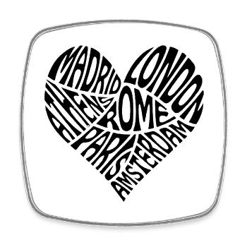 Word Heart City Break Paris Amsterdam Londres Rome - Magnet carré - blanc - Devant