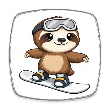 Süßer Faultier Snowboard Winter Wintersport - Viereckiger Kühlschrankmagnet - Weiß - Vorne