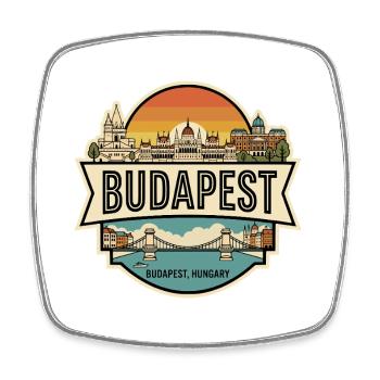 Budapest-Ungarn Vintage-Reisesouvenir-Abzeichen - Viereckiger Kühlschrankmagnet - Weiß - Vorne