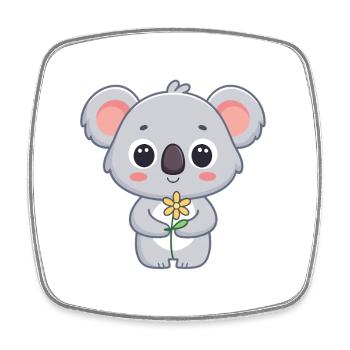 Koala mignon et fleur lumineuse - Magnet carré - blanc - Devant