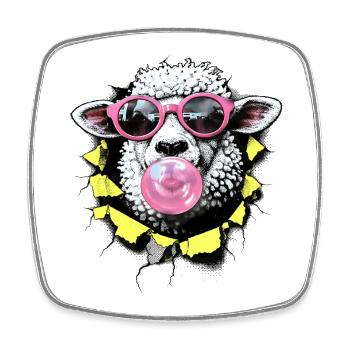 Popart Sheep – Summer Halftone with Sunglasses - Square fridge magnet - white - Front
