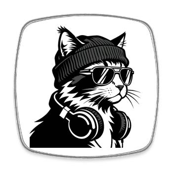 Cat Beat avec chapeau et casque - Magnet carré - blanc - Devant