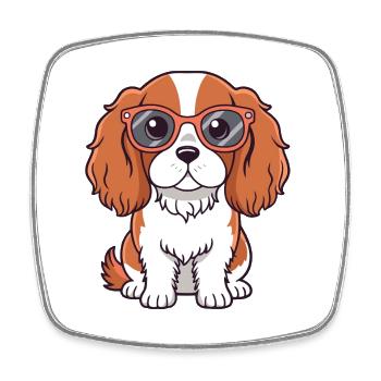 Dog Rider Glasses Cartoon - Viereckiger Kühlschrankmagnet - Weiß - Vorne