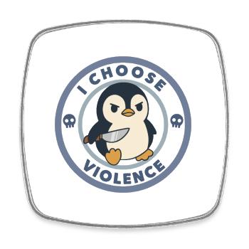 Lustig, ich wähle Gewalt, Pinguin mit Messer, Meme - Viereckiger Kühlschrankmagnet - Weiß - Vorne