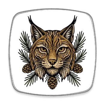 Tête de lynx avec branches de sapin - Magnet carré - blanc - Devant
