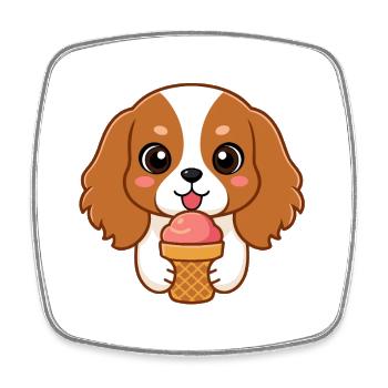 Chiot kawaii et glace en cornet - Square fridge magnet - white - Front
