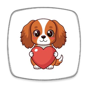 Tender Puppy Holding a Heart - Square fridge magnet - white - Front