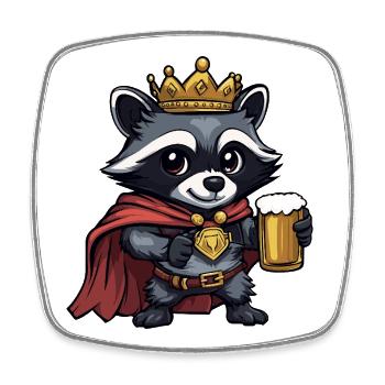 Raccoon Beer King - Square fridge magnet - white - Front