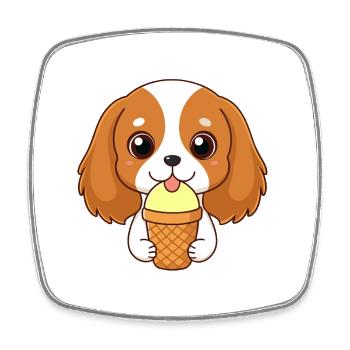 Chiot Cavalier gourmand Glace - Square fridge magnet - white - Front