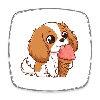 Chiot gourmand et glace rose - Square fridge magnet - white - Front